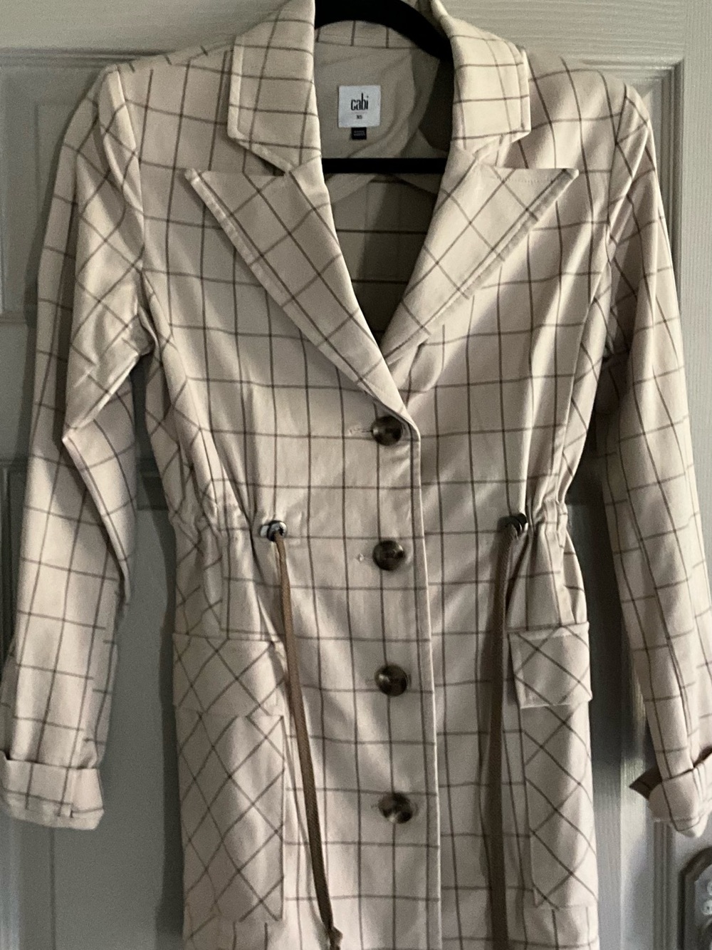 CAbi Cream Trench Coat with Brown Windowpane